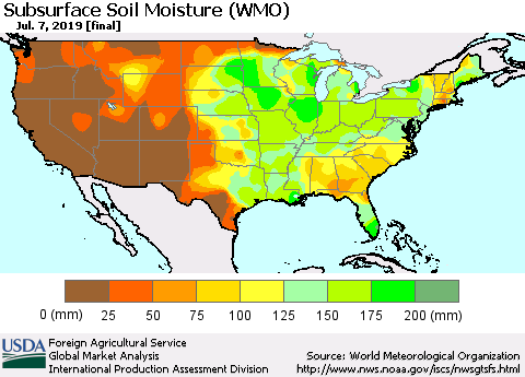 United States Subsurface Soil Moisture (WMO) Thematic Map For 7/1/2019 - 7/7/2019