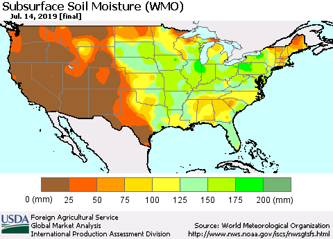 United States Subsurface Soil Moisture (WMO) Thematic Map For 7/8/2019 - 7/14/2019