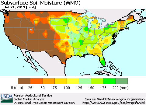 United States Subsurface Soil Moisture (WMO) Thematic Map For 7/15/2019 - 7/21/2019