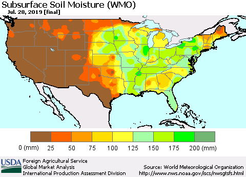 United States Subsurface Soil Moisture (WMO) Thematic Map For 7/22/2019 - 7/28/2019