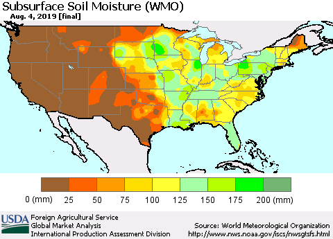 United States Subsurface Soil Moisture (WMO) Thematic Map For 7/29/2019 - 8/4/2019