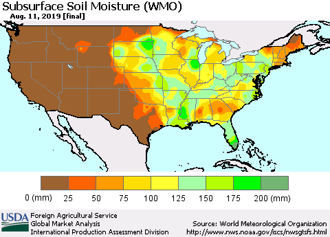 United States Subsurface Soil Moisture (WMO) Thematic Map For 8/5/2019 - 8/11/2019