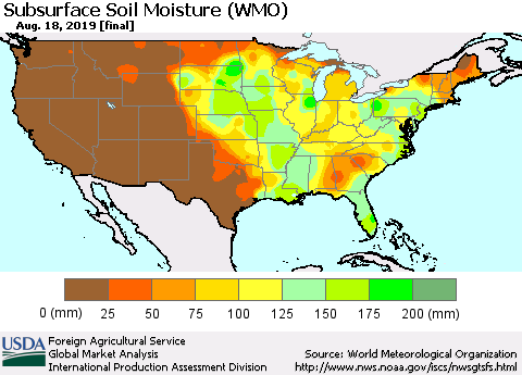 United States Subsurface Soil Moisture (WMO) Thematic Map For 8/12/2019 - 8/18/2019