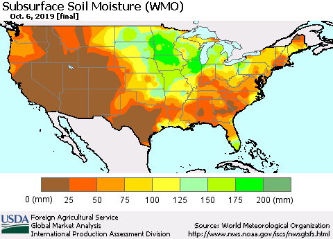 United States Subsurface Soil Moisture (WMO) Thematic Map For 9/30/2019 - 10/6/2019