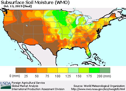 United States Subsurface Soil Moisture (WMO) Thematic Map For 10/7/2019 - 10/13/2019