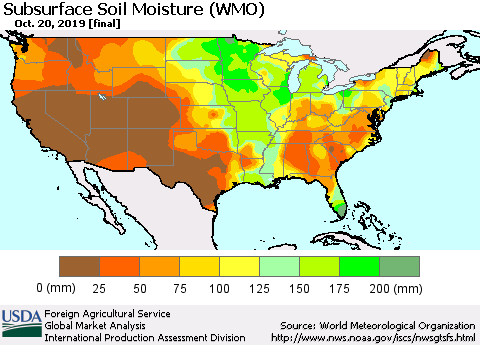 United States Subsurface Soil Moisture (WMO) Thematic Map For 10/14/2019 - 10/20/2019