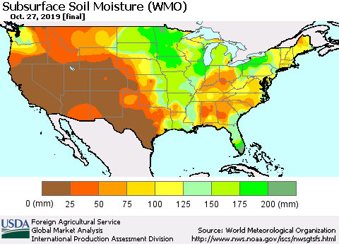 United States Subsurface Soil Moisture (WMO) Thematic Map For 10/21/2019 - 10/27/2019