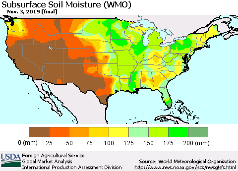 United States Subsurface Soil Moisture (WMO) Thematic Map For 10/28/2019 - 11/3/2019