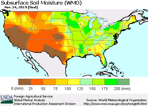 United States Subsurface Soil Moisture (WMO) Thematic Map For 11/18/2019 - 11/24/2019