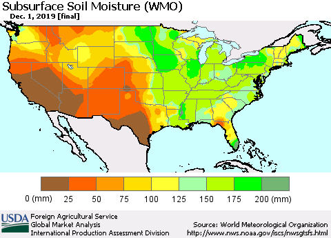 United States Subsurface Soil Moisture (WMO) Thematic Map For 11/25/2019 - 12/1/2019