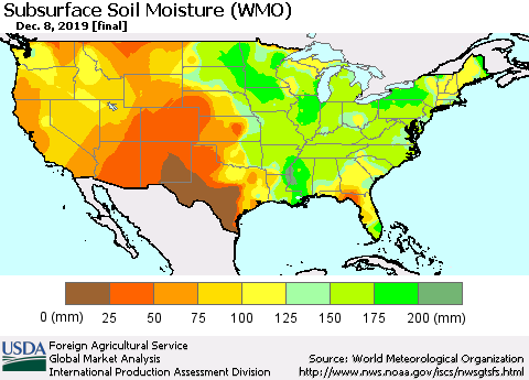 United States Subsurface Soil Moisture (WMO) Thematic Map For 12/2/2019 - 12/8/2019