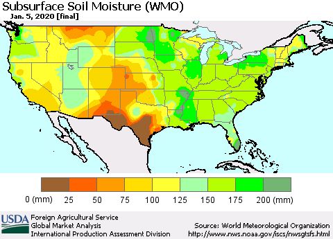 United States Subsurface Soil Moisture (WMO) Thematic Map For 12/30/2019 - 1/5/2020