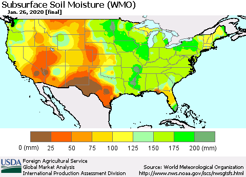 United States Subsurface Soil Moisture (WMO) Thematic Map For 1/20/2020 - 1/26/2020