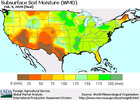 United States Subsurface Soil Moisture (WMO) Thematic Map For 2/3/2020 - 2/9/2020