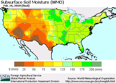 United States Subsurface Soil Moisture (WMO) Thematic Map For 2/10/2020 - 2/16/2020