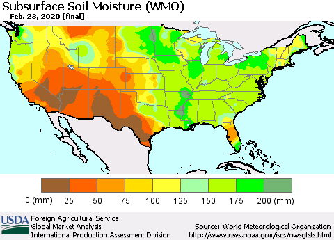 United States Subsurface Soil Moisture (WMO) Thematic Map For 2/17/2020 - 2/23/2020