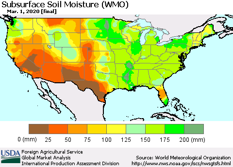 United States Subsurface Soil Moisture (WMO) Thematic Map For 2/24/2020 - 3/1/2020