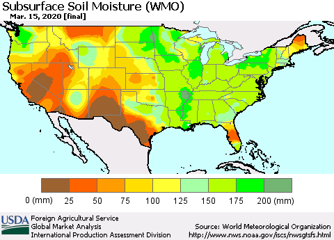 United States Subsurface Soil Moisture (WMO) Thematic Map For 3/9/2020 - 3/15/2020