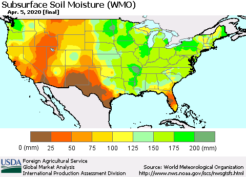 United States Subsurface Soil Moisture (WMO) Thematic Map For 3/30/2020 - 4/5/2020