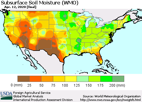 United States Subsurface Soil Moisture (WMO) Thematic Map For 4/6/2020 - 4/12/2020