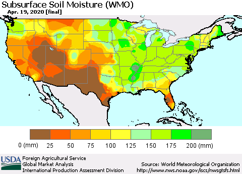 United States Subsurface Soil Moisture (WMO) Thematic Map For 4/13/2020 - 4/19/2020