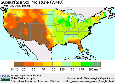 United States Subsurface Soil Moisture (WMO) Thematic Map For 5/18/2020 - 5/24/2020