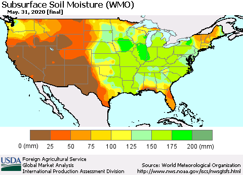 United States Subsurface Soil Moisture (WMO) Thematic Map For 5/25/2020 - 5/31/2020