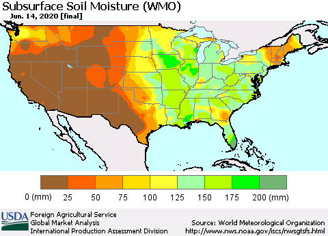United States Subsurface Soil Moisture (WMO) Thematic Map For 6/8/2020 - 6/14/2020