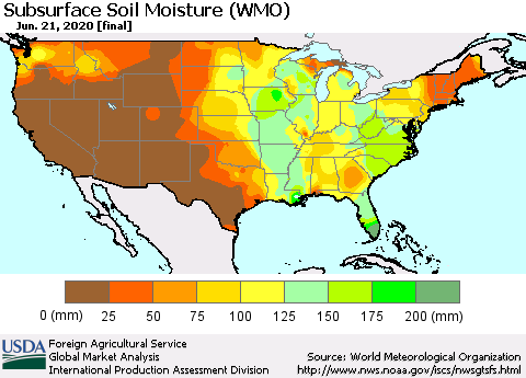 United States Subsurface Soil Moisture (WMO) Thematic Map For 6/15/2020 - 6/21/2020