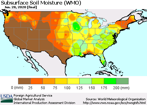 United States Subsurface Soil Moisture (WMO) Thematic Map For 6/22/2020 - 6/28/2020