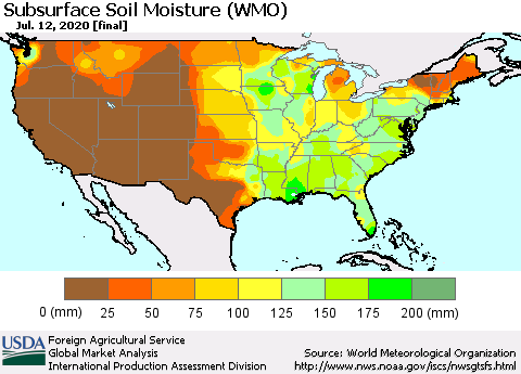 United States Subsurface Soil Moisture (WMO) Thematic Map For 7/6/2020 - 7/12/2020