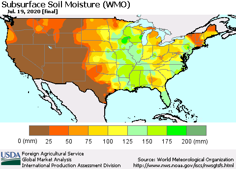 United States Subsurface Soil Moisture (WMO) Thematic Map For 7/13/2020 - 7/19/2020