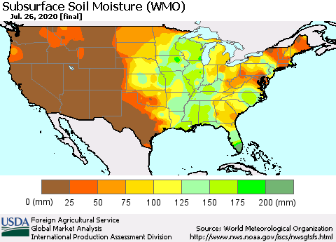 United States Subsurface Soil Moisture (WMO) Thematic Map For 7/20/2020 - 7/26/2020