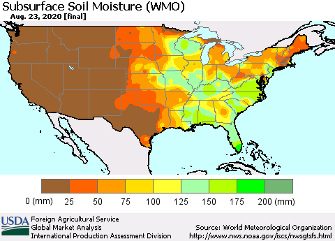 United States Subsurface Soil Moisture (WMO) Thematic Map For 8/17/2020 - 8/23/2020