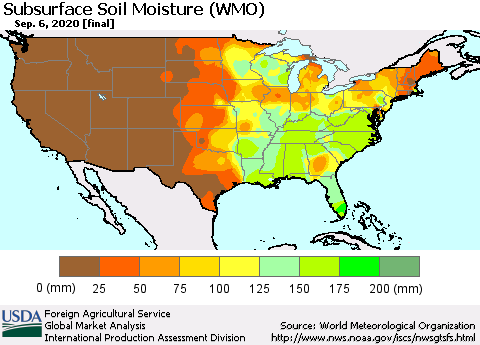 United States Subsurface Soil Moisture (WMO) Thematic Map For 8/31/2020 - 9/6/2020