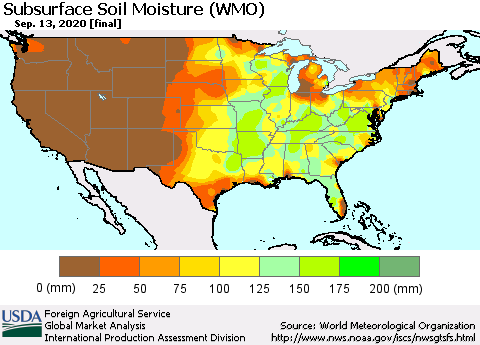 United States Subsurface Soil Moisture (WMO) Thematic Map For 9/7/2020 - 9/13/2020
