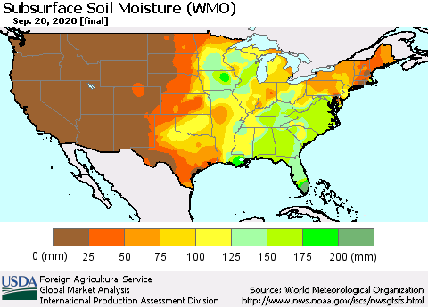 United States Subsurface Soil Moisture (WMO) Thematic Map For 9/14/2020 - 9/20/2020