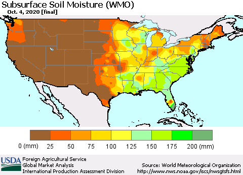 United States Subsurface Soil Moisture (WMO) Thematic Map For 9/28/2020 - 10/4/2020
