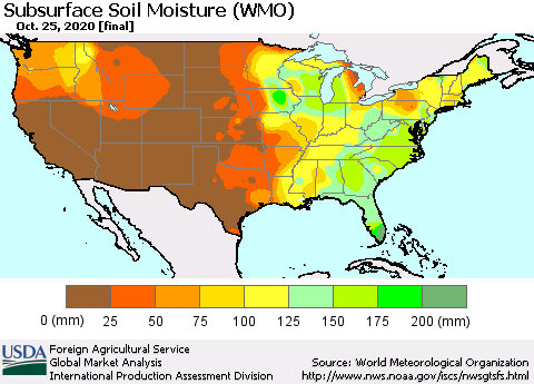 United States Subsurface Soil Moisture (WMO) Thematic Map For 10/19/2020 - 10/25/2020
