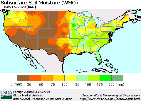 United States Subsurface Soil Moisture (WMO) Thematic Map For 11/9/2020 - 11/15/2020