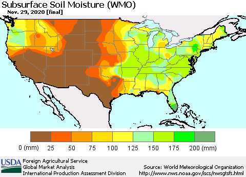 United States Subsurface Soil Moisture (WMO) Thematic Map For 11/23/2020 - 11/29/2020