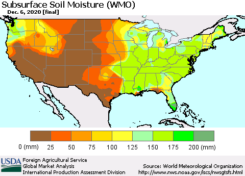 United States Subsurface Soil Moisture (WMO) Thematic Map For 11/30/2020 - 12/6/2020