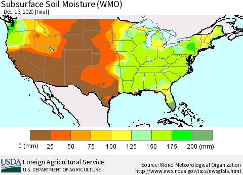 United States Subsurface Soil Moisture (WMO) Thematic Map For 12/7/2020 - 12/13/2020