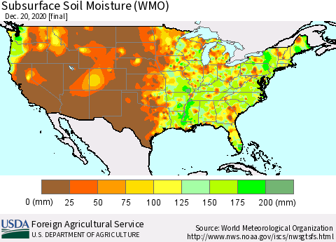 United States Subsurface Soil Moisture (WMO) Thematic Map For 12/14/2020 - 12/20/2020