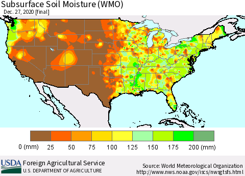 United States Subsurface Soil Moisture (WMO) Thematic Map For 12/21/2020 - 12/27/2020