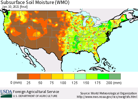 United States Subsurface Soil Moisture (WMO) Thematic Map For 1/4/2021 - 1/10/2021