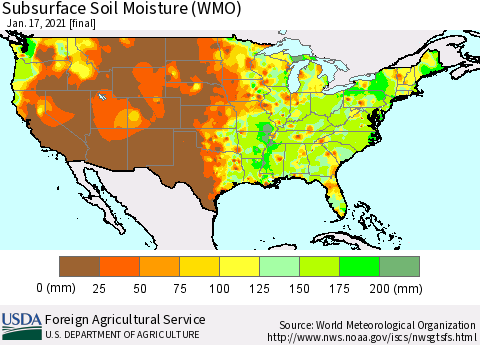 United States Subsurface Soil Moisture (WMO) Thematic Map For 1/11/2021 - 1/17/2021