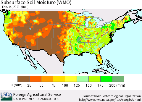 United States Subsurface Soil Moisture (WMO) Thematic Map For 2/8/2021 - 2/14/2021