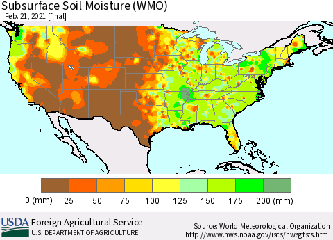 United States Subsurface Soil Moisture (WMO) Thematic Map For 2/15/2021 - 2/21/2021