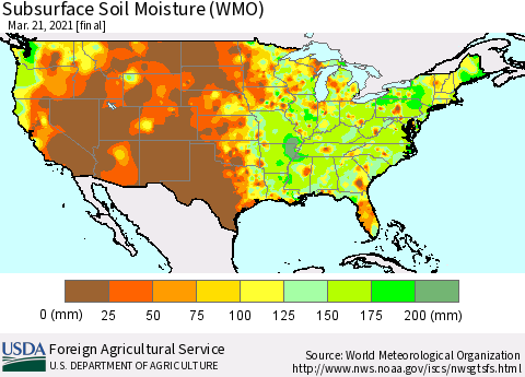 United States Subsurface Soil Moisture (WMO) Thematic Map For 3/15/2021 - 3/21/2021